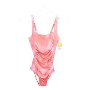 NWT LL Bean BeanSport Swimwear Squareneck Tanksuit Hot Coral Sweep 12